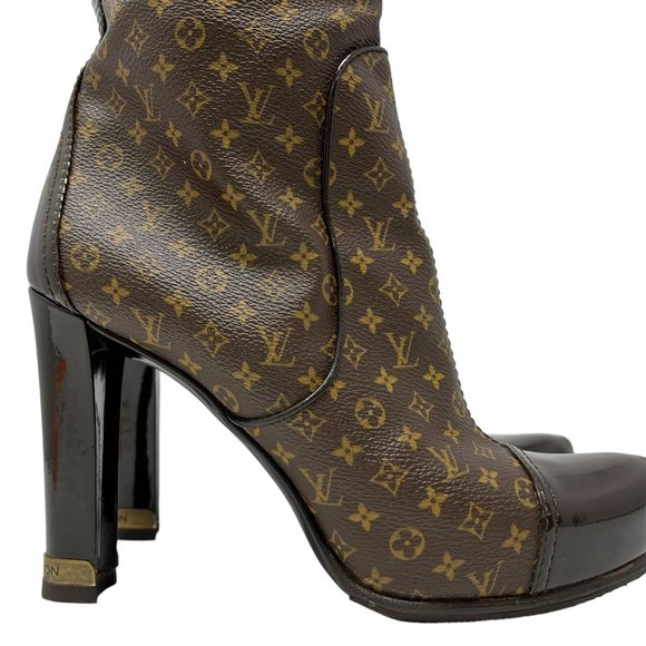 LOUIS VUITTON Vintage Monogram Mid Calf Boots #37 US 6.5 Brown Leather [102060] - Picture 6 of 14